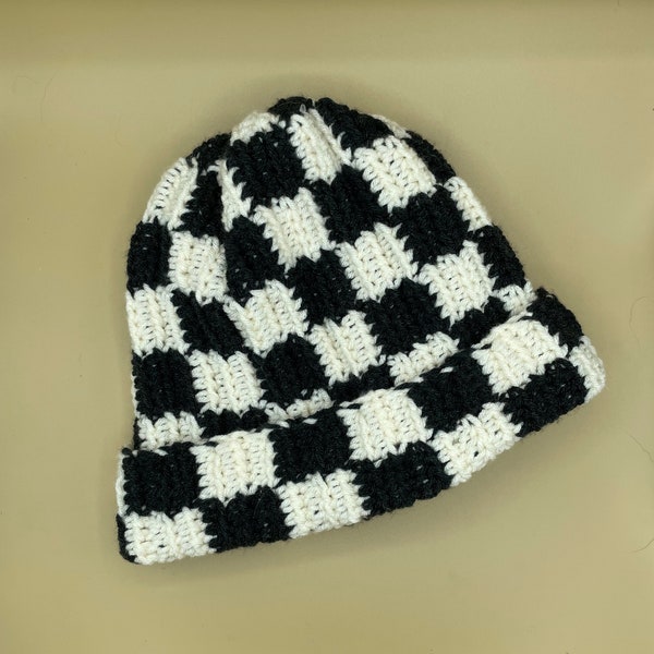Modèle de chapeau au crochet numérique : Check Mate Checkered Hat / Beanie Termes américains / ANGLAIS