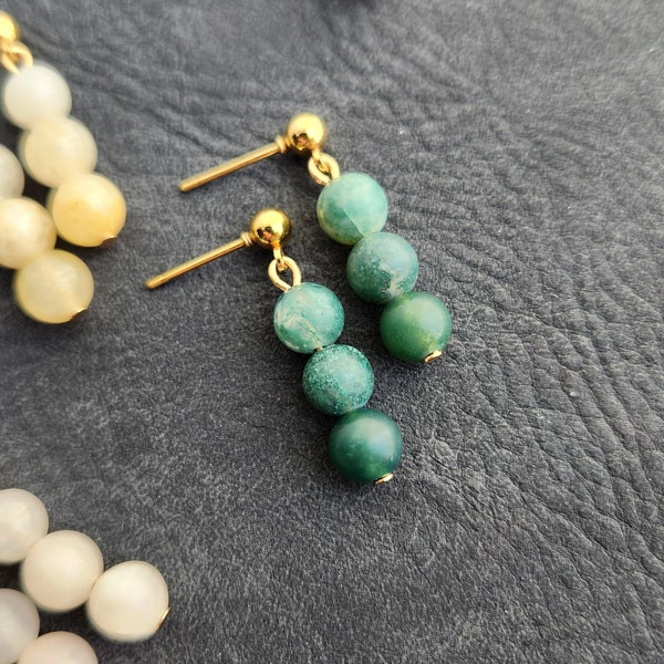 Gold Moss Agate Drop Earrings