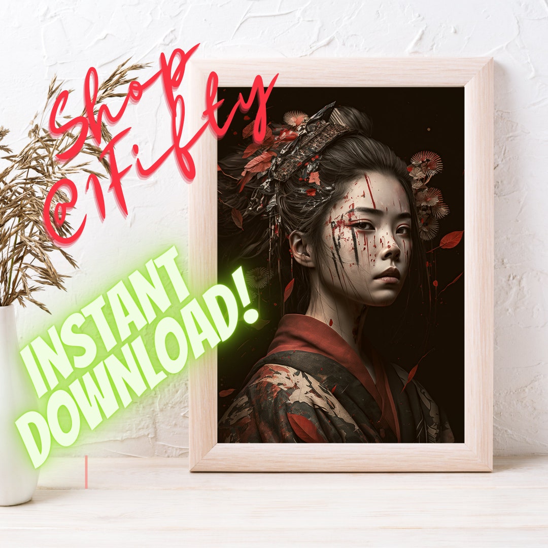 Instant Download Printable Aigenerated Beautiful Woman Portrait Wall Art Print Geisha Portrait