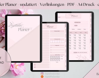 Digital planner, German, daily planner, iPad, GoodNotes, undated, weekly/monthly planner, fitness planner, meal planner, goals, motivation
