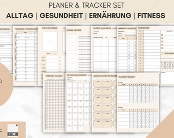Digital planner, German, daily planner, weekly planner, self care, weight loss, health planner, habit tracker, fitness, routines, A4, A5, PDF