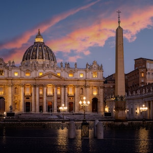 St. Peter&#39;s Basilica Golden Hour View Vatican Rome Italy  Canvas, Acrylic,  Aluminum Metal Print, Paper Print, Wall Art Decor, Nature Decor