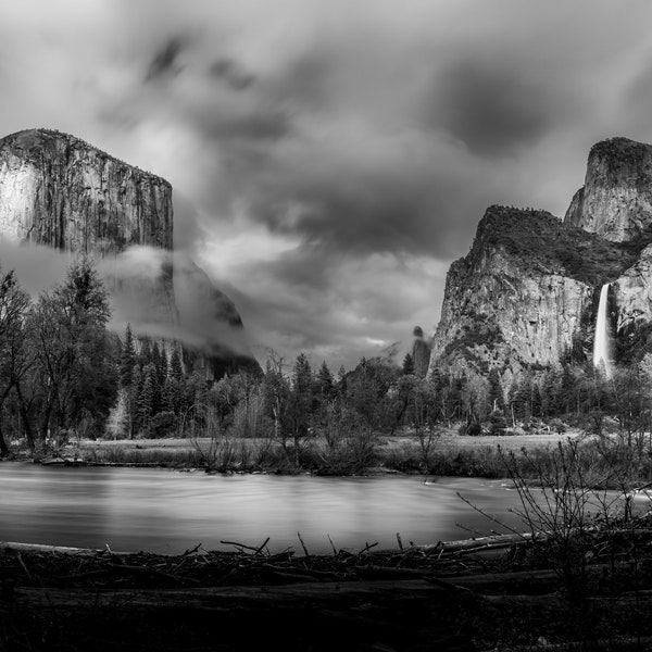 Yosemite National Park El Capitan bridalveil falls cook's meadow B&W Canvas, Acrylic,  Aluminum Metal, Paper Prints, Art Decor, Wall Decor