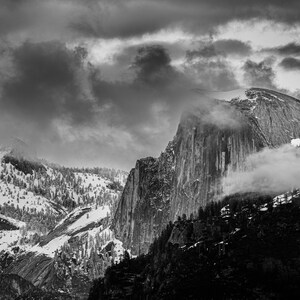 Yosemite National Park Half Dome Snow B&W Canvas, Acrylic,  Aluminum Metal Print, Paper Print, Wall Art Decor, Nature Decor