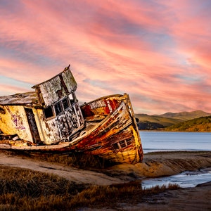 Point Reyes Goldene Stunde Schiffswrack Leinwanddruck, Acryldruck, Fotoabzug, Aluminium Metalldruck, Kunst Dekor