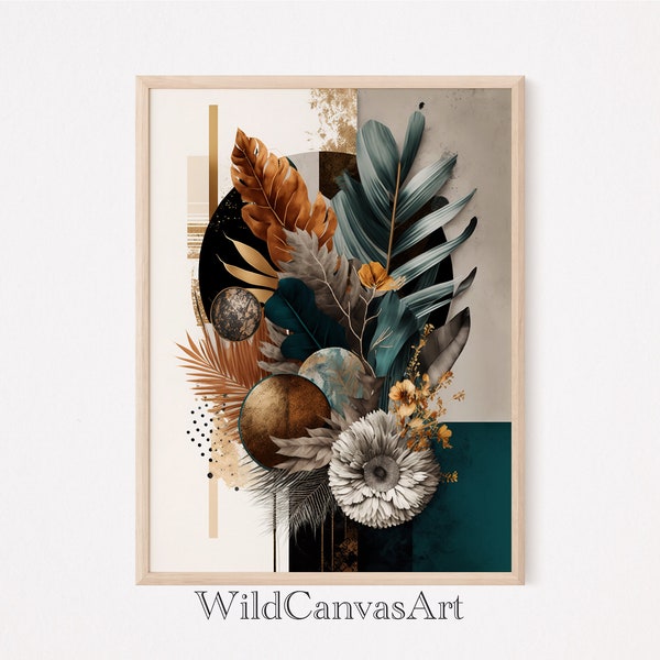 Earthy Blooms: Modern Floral Wall Art Digital Download, Boho wall art, Printable wall art