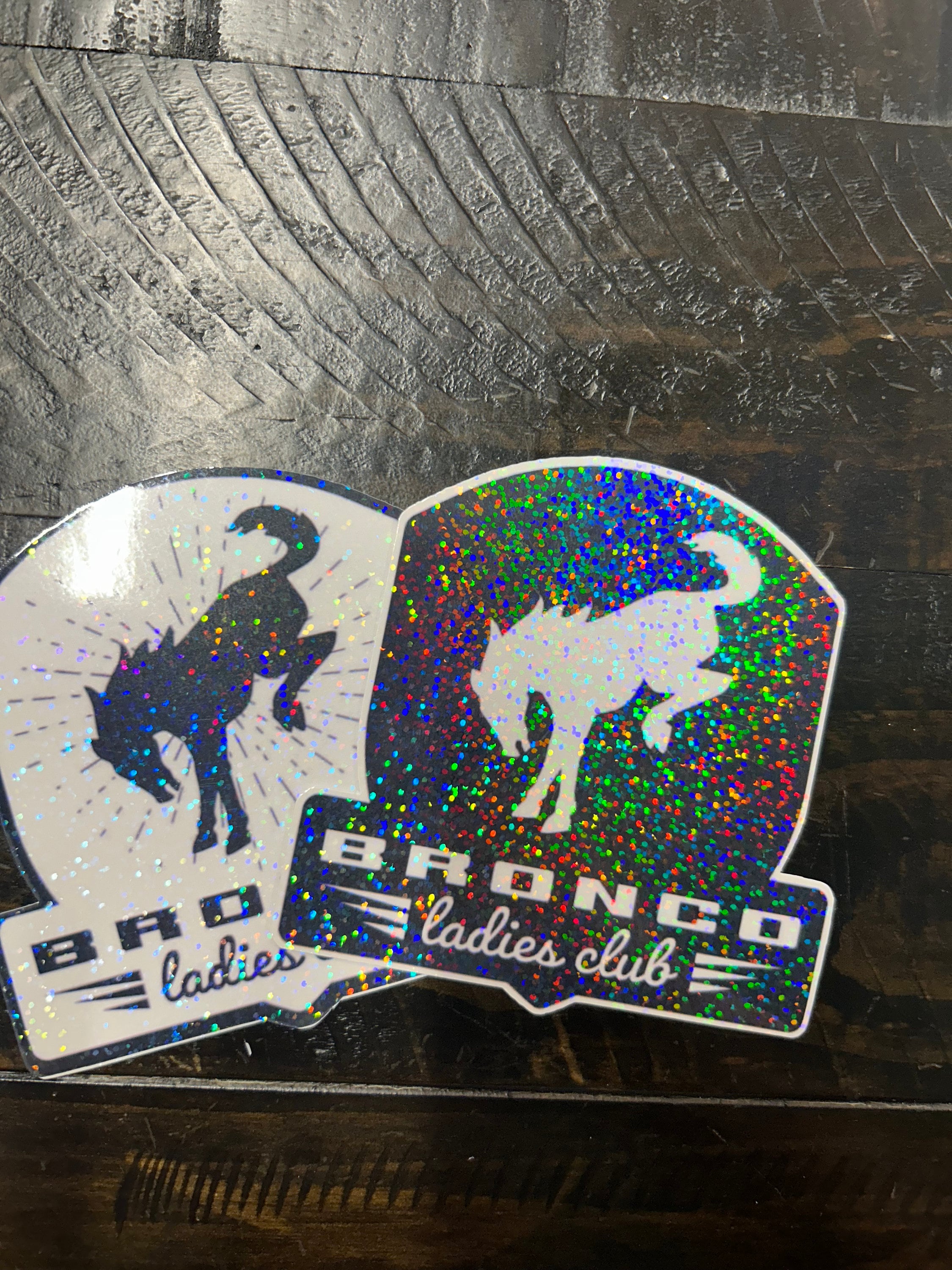 Bronco Ladies Club Sticker holographic glitter, bucking bronco, buck buck.