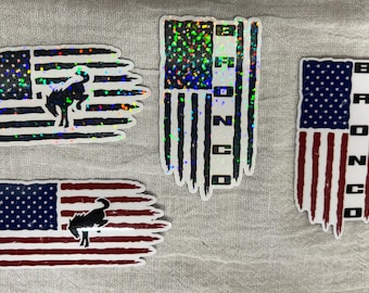 Bronco stickers, flag stickers, set of 12, buck buck bronco, bucking.