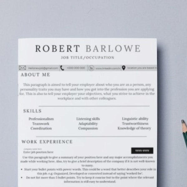 Resume Template Easy Editing Etsy