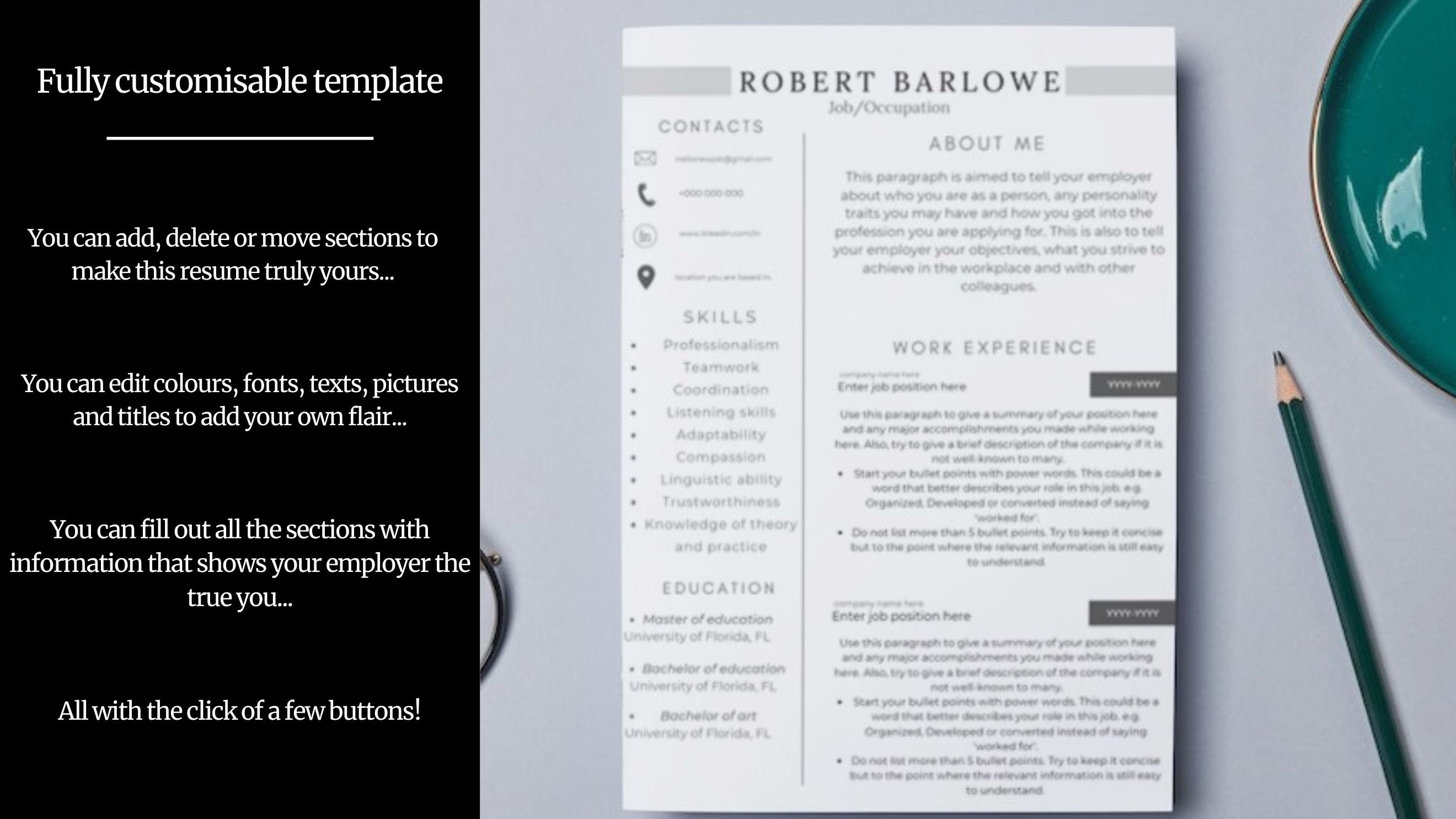 Canva Resume Minimalist,canva Resume, CV, Sleek and Modern, Stylish