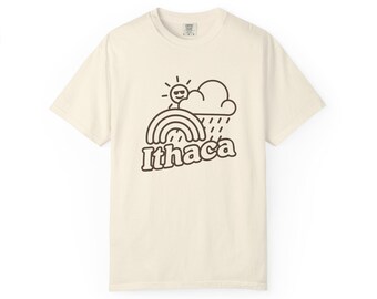 Ithaca Rainbow Sunshine T-shirt | Retro Outline Graphic