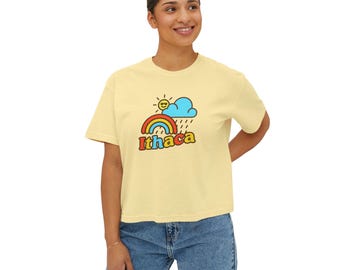 Ithaca Sunshowers - Women's Casual Boxy T-Shirt, Summer Vibes Top