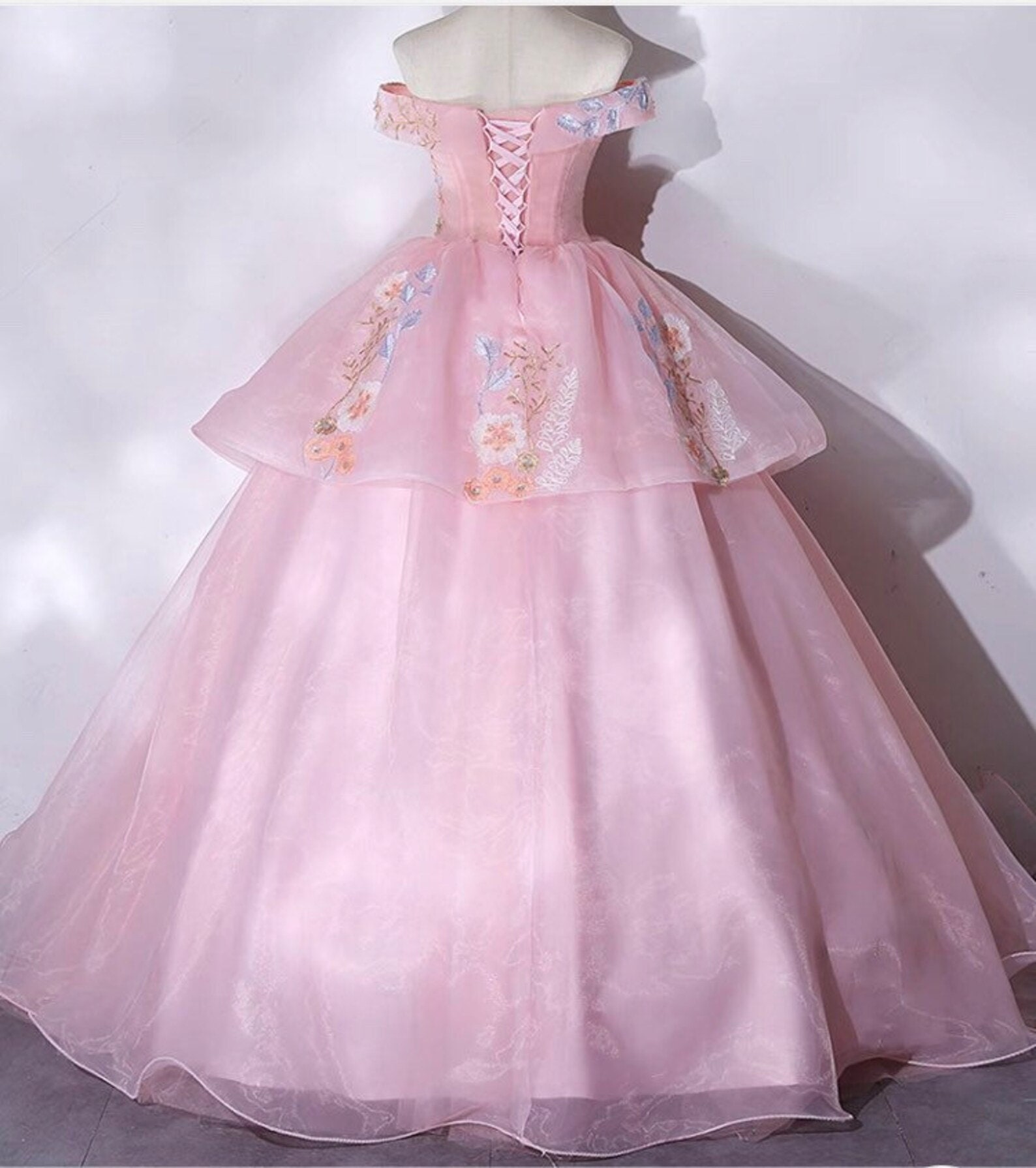 Pink Wedding Dress Fairy Ball Gown Long Tulle Floral Pink - Etsy