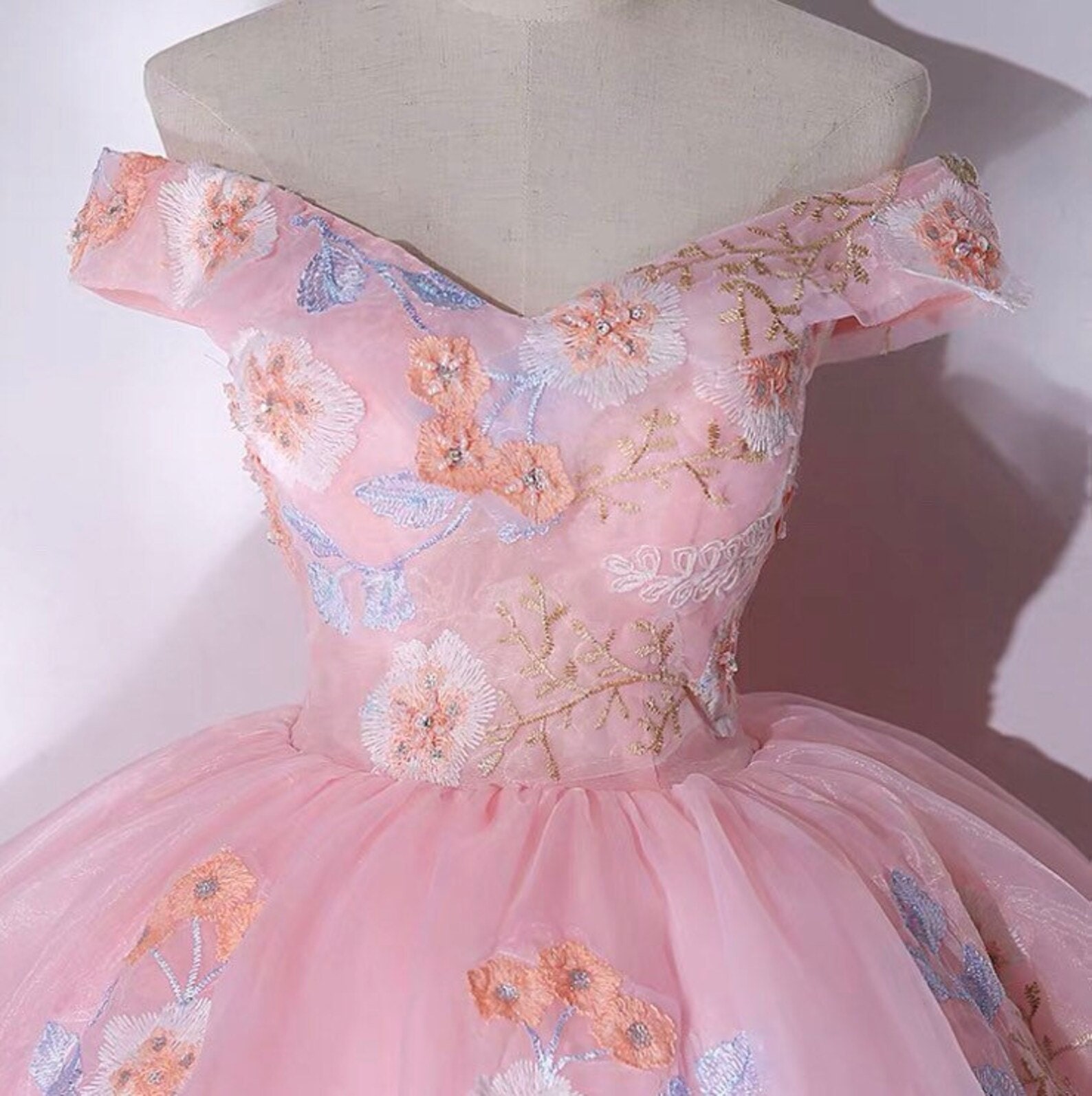 Pink Wedding Dress Fairy Ball Gown Long Tulle Floral Pink - Etsy