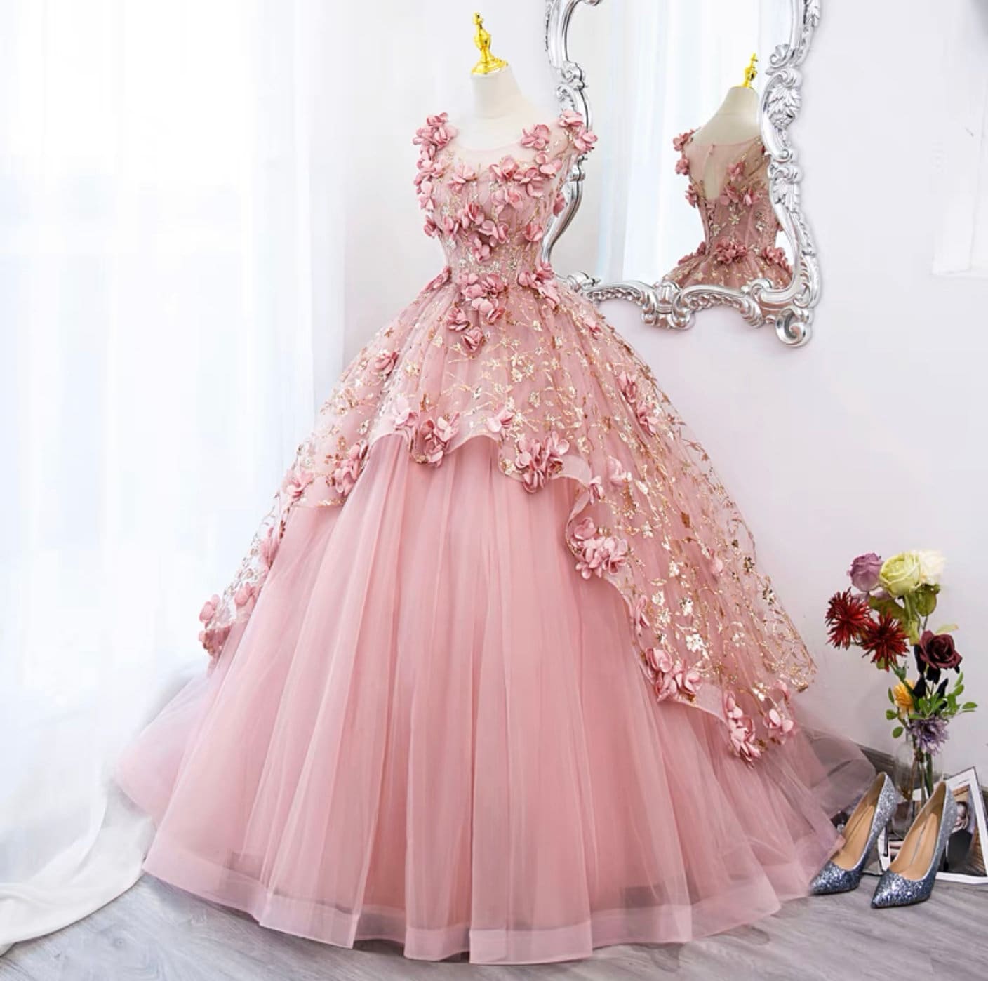 Rose Petals Gown Rose Flower Frock arete.ba