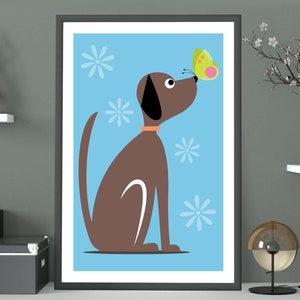 Funny Dog & Butterfly Print | Space Age Atomic Puppy, Mid-Century Modern Print, 1950&#39;s Doggy Art, Retro Dog Decor, New Home or Dog Mom Gift