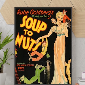 Vintage &quot;Soup to Nuts&quot; Movie Poster | Three Stooges First Movie, Movie Wall Art, Funny Classic Poster, Gift for Film Buff, Cinema Comedy