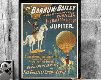 Cartel de circo ~ Barnum & Bailey: Caballo globo / Arte mural de circo, Cartel de circo antiguo, Arte de pared de circo retro, Impresión de circo