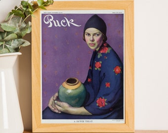 Póster con la portada de la revista Puck / Arte vintage, ilustración retro, arte de revistas antiguas, revista de humor, decoración de pared colorida, decoración contemporánea