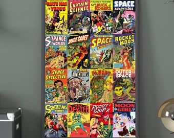 Vintage Sci-Fi Comic Book Poster | Comic Book Covers, Comics Fan Gift, Game Room Decor, 40s & 50s Comic Books, Comic Collector Gift