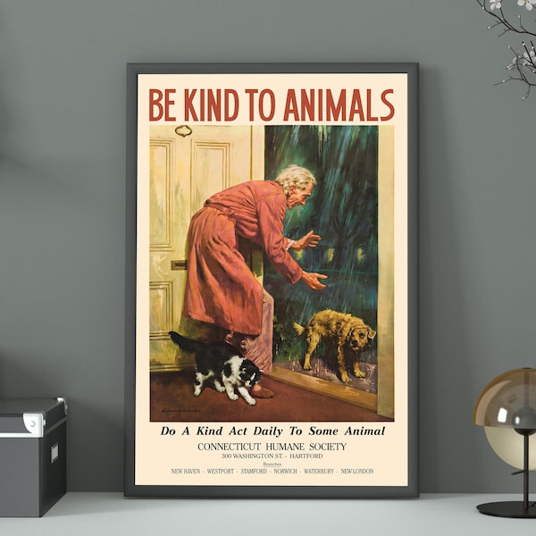 Be Kind To Animals Poster | Animal Lover Wall Art, Pet Love Decor, Humane Care, Animal Rescue, Adopt a Pet, Rescue Dogs