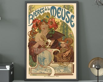 Bieres de la Muese Art Nouveau Poster | Fine Art Print, Art Gallery Poster, Fine Wall Decor, Classic Poster Style, Romantic & Beautiful