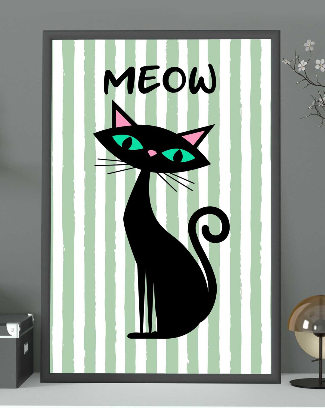 Cool Mid Century Modern Black Cat Print | Cat Lover Present, Retro Bar ...