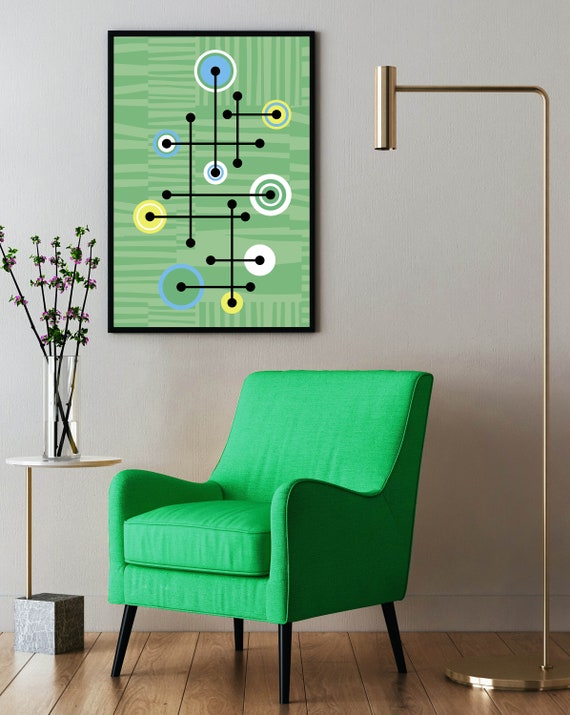Modern Mid-century Art Print | Scandinavian Poster, Blue Green
