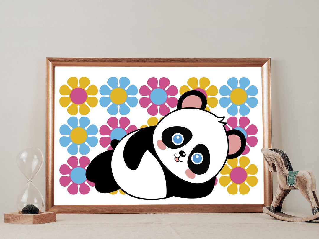 Cute Panda and Flowers Art Print | Floral Poster, Gardening Gardener ...