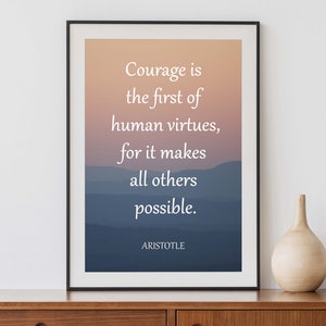 Cartel inspirador de la cita del coraje / cartel motivacional, decoración del hogar, cita de Aristóteles, psicología, arte de pared inspirador, palabras de sabiduría