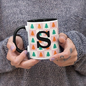 Taza de Navidad personalizada, taza con inicial, taza con monograma, caja de Nochebuena, relleno de medias, regalo de Navidad para niños, taza con nombre, relleno de medias