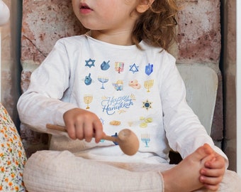 Hanukkah tshirt for toddler long sleeve, Hanukkah gift idea for kids, Hanukkah clothing for kids, cute Hanukkah toddler shirts dreidel tee