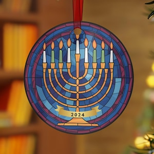 Personalized Hanukkah ornament Jewish, menorah decorations 2024 hanukkah decorations, Chanukah decor, chrismakkah interfaith stained glass