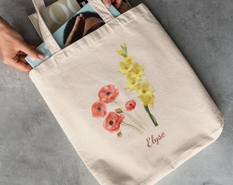 Custom birth month flower tote, gift for bridesmaid tote bag, August birth flower tote aesthetic, August birthflower tote, trendy tote