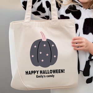 Kürbis Süßes oder Saures Tasche, Süßes sonst gibts Saures Tasche mit Namen, personalisiertes Halloween, gruseliger Trick-or-Treat-Eimer Geschenk Halloween-Einkaufstasche