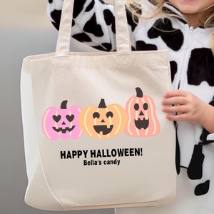 Personalisierte rosa Halloweenkürbistasche Halloween trick-or-treat Tasche mit Namen Herbst Süßes sonst gibt's Saures Tasche Candy Bucket Geschenk Halloween Tasche