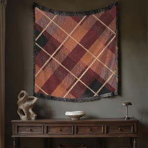 Fall decor cottage blanket picnic blanket gingham blanket plaid throw blanket red blanket maximalist boho colorful throw southwestern decor