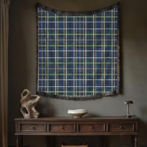 Plaid blanket blue throw blanket gingham blanket farmhouse blanket lodge decor preppy decoration blue and green decor tartan blanket father
