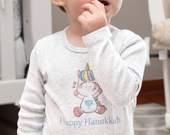 Cute Hanukkah bodysuit long sleeve, First Hanukkah Baby Clothes Hanukkah Baby Outfit 1st Chanukah Outfit Jewish baby jewnicorn Hanukkah gift