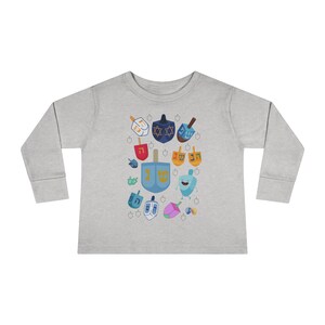 Hanukkah tshirt for toddler long sleeve, kids hanukkah gift idea, hanukkah clothing for kids, cute hanukkah toddler shirt dreidel holiday zdjęcie 5