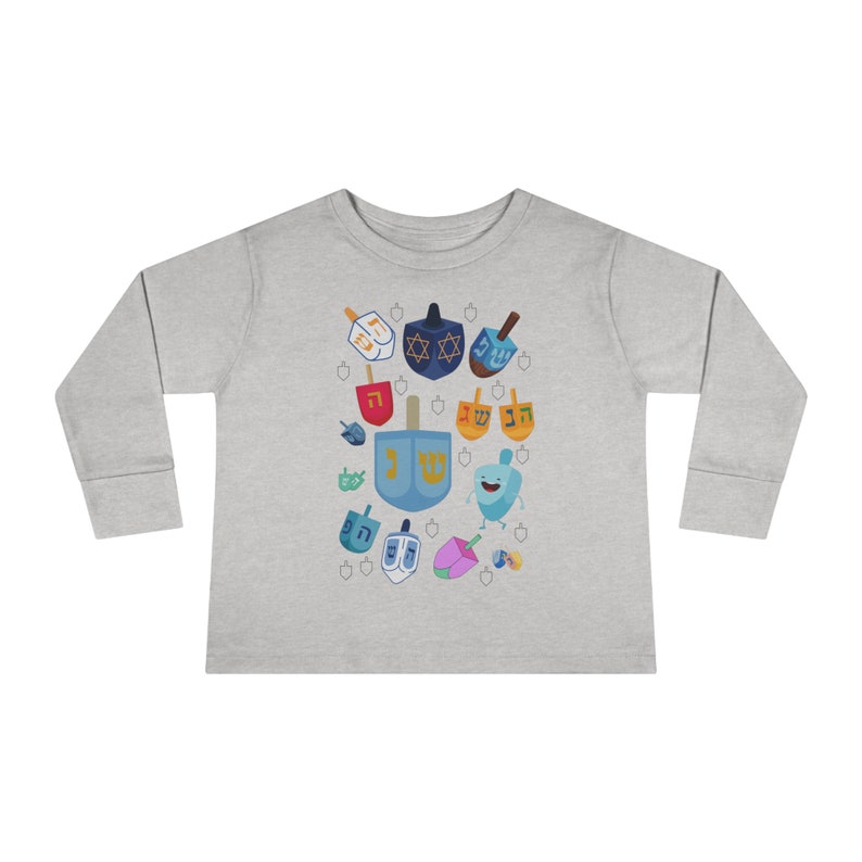 Camiseta Hanukkah para niños pequeños de manga larga, idea de regalo para niños hanukkah, ropa hanukkah para niños, linda camisa para niños pequeños hanukkah dreidel vacaciones imagen 5