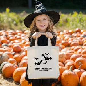 Sacola de doces ou travessuras com nome, sacola de doces ou travessuras, morcegos, balde de halloween personalizado, balde de doces ou travessuras, presente, sacola de halloween, cesta