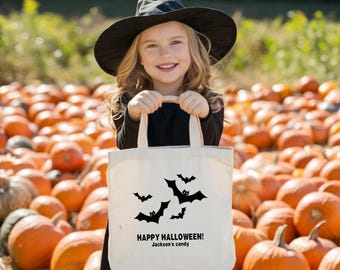 Trick or treat bag with name trick-or-treat bag bats personalized halloween bucket trick-or-treat bucket gift halloween tote bag, basket