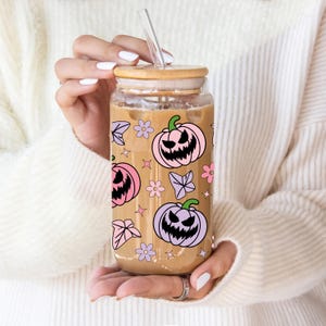 Halloween coffee cup with lid and straw, glass coffee cup, iced coffee cup, ice coffee glass, halloween cup, witch&#39;s brew, Spooky Season Cup