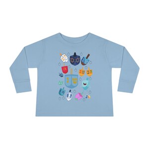 Camiseta Hanukkah para niños pequeños de manga larga, idea de regalo para niños hanukkah, ropa hanukkah para niños, linda camisa para niños pequeños hanukkah dreidel vacaciones imagen 6