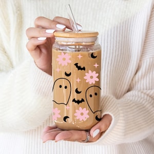 Glass tumbler ghost halloween glass cup halloween iced coffee cup halloween mug skeleton mug halloween cups fall glass cup spooky decor cute