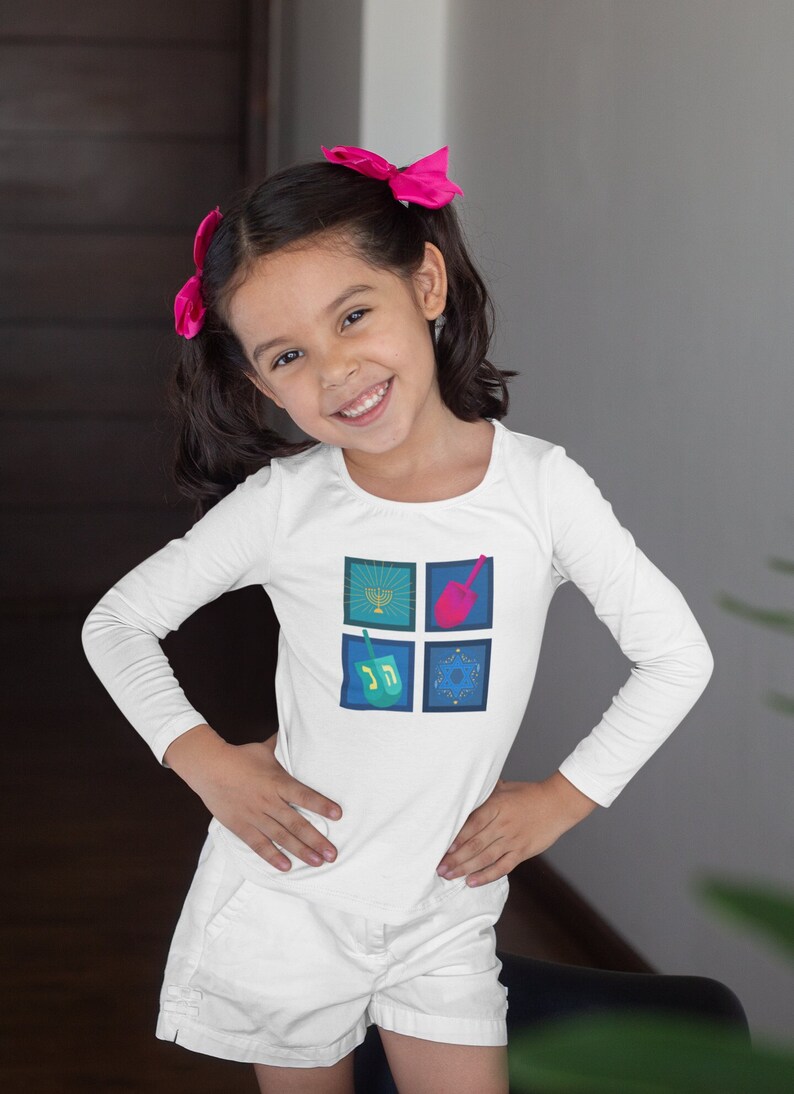 Hanukkah tshirt for kids long sleeve, kids hanukkah gift, hanukkah clothing for kids, cute hanukkah kids shirt Jewish, Hanukah shirt youth image 1