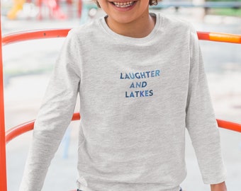 Laughter and Latkes tshirt for toddler long sleeve, kids hanukkah gift idea, hanukkah clothing for kids, cute hanukkah toddler shirt holiday