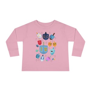 Hanukkah tshirt for toddler long sleeve, kids hanukkah gift idea, hanukkah clothing for kids, cute hanukkah toddler shirt dreidel holiday image 3