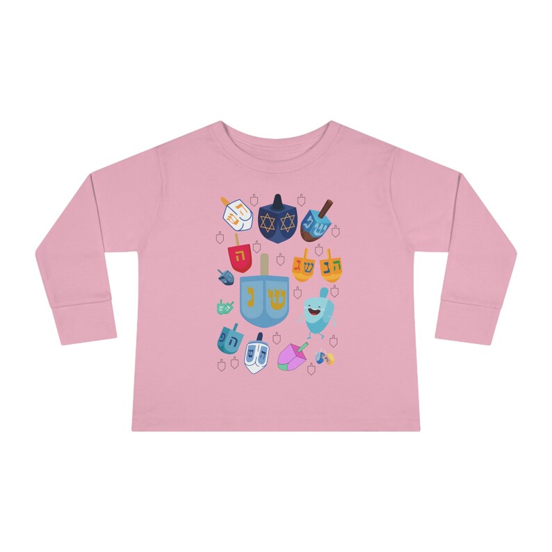 Hanukkah tshirt for toddler long sleeve, kids hanukkah gift idea, hanukkah clothing for kids, cute hanukkah toddler shirt dreidel holiday zdjęcie 3